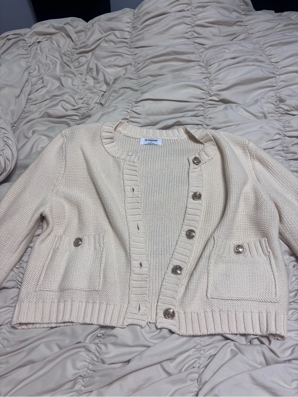 Workshop Republic Clothing Cream Button-Front Knit Cardigan